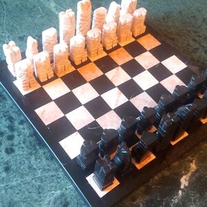 Marble Easter Island CHESS Set CHESSBOARD Game Black & White 🔳 🔲